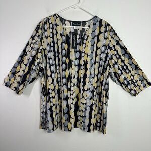 Maggie Barnes Top Womens 2X Liquid Knit Artsy Polka Dot‎ V Neck 3/4 Sleeve NWT